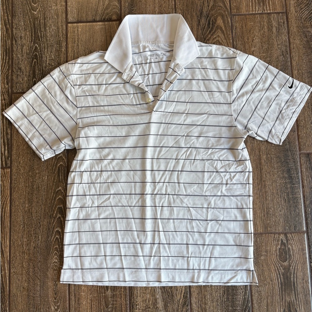 Nike Golf White Striped Dri Fit Polo Shirt Adult Small